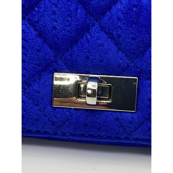 Royal Blue Quilted Velvet feel  Clutch Wristlet With Chain Strap & Turn Lock Clo - Picture 2 of 15